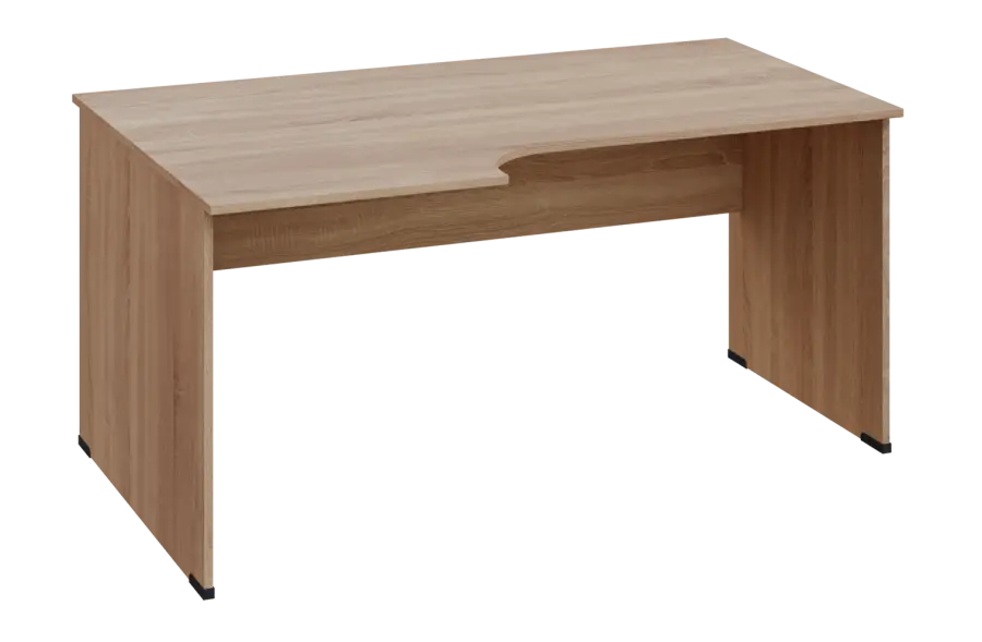 ERL 28 - 166 stůl kancelářský, rohový, levý, dřevěná podnož, deska 25 mm, široký 1600 mm, dub bardolino